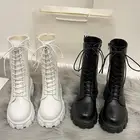Женские ботильоны из искусственной кожи на платформе, черные короткие мотоциклетные ботинки на шнуровке в готическом стиле, Осень-зима 2022