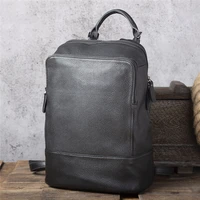 weekend daily light genuine leather mens travel black backpack casual simple natural soft top layer cowhide womens bookbag