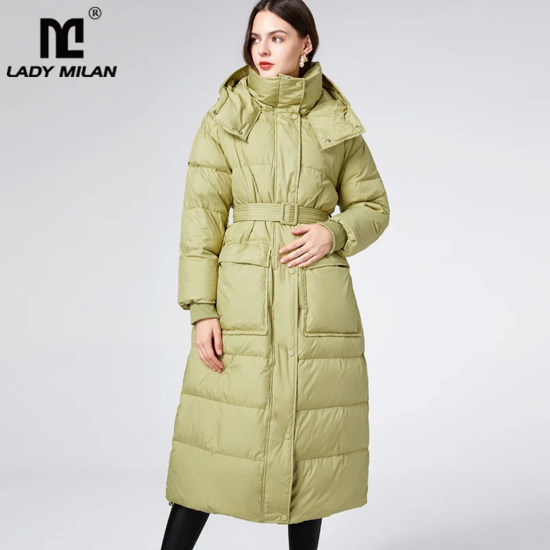 

Женский зимний пуховик с воротником-стойкой, модное пальто на белом утином пуху, верхняя одежда, толстые теплые парки с поясом