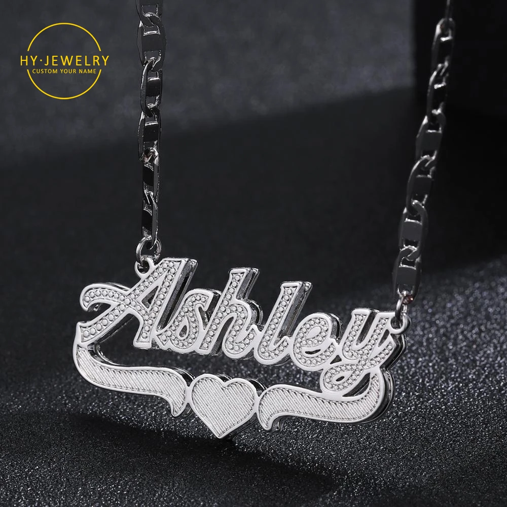 

Customized Name Necklace Double layer Gold Plated Nameplate 3D Necklace Personalized Choker Charm Name Necklace Gifts For Women