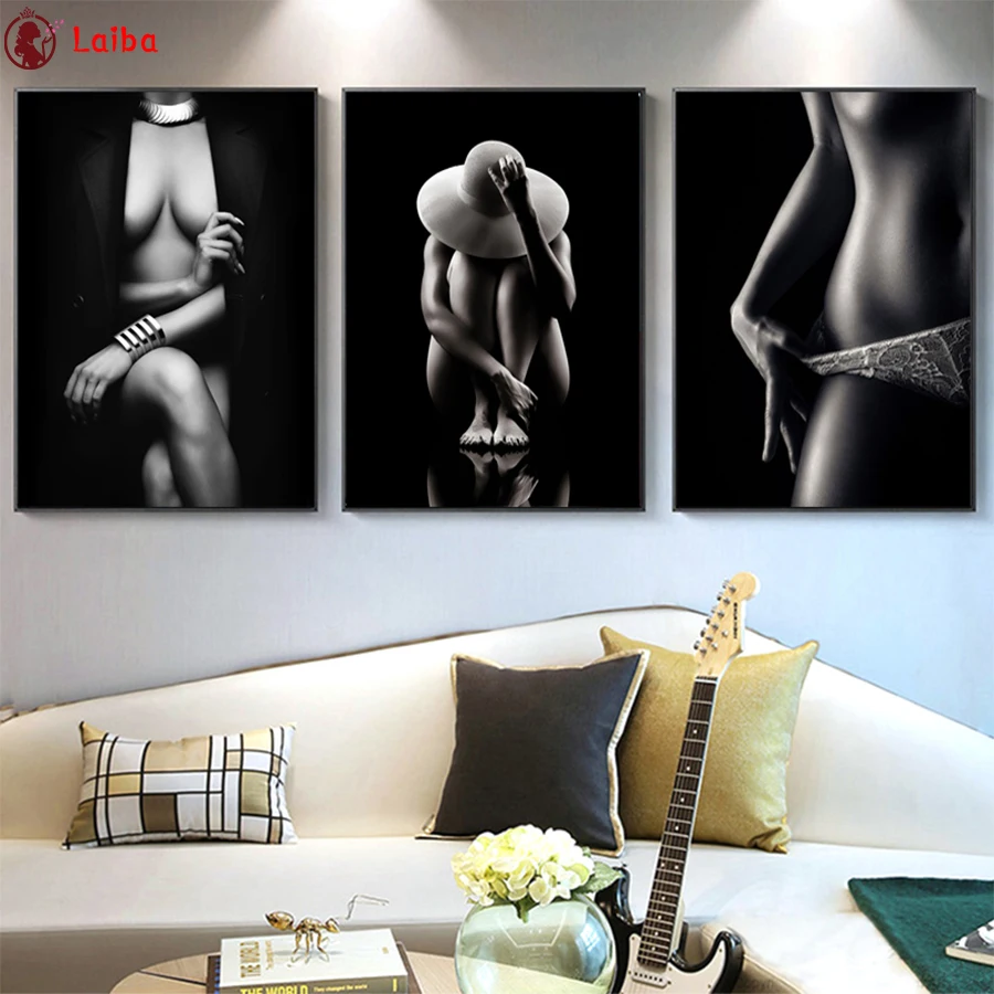 

full drill square Crystal Paintings Modern Black and white art, sexy women Diamond Embroidery Full 5d Diy diamond painting3pcs
