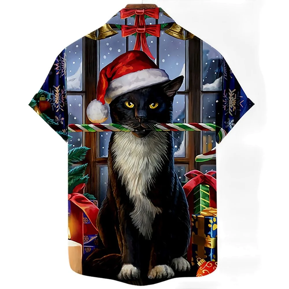 Мужские рождественские Гавайские пляжные рубашки с Санта-Клаусом повседневные