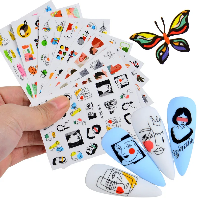 

1pc 3D Nail Stickers Decals Summer Theme Flower Leaf Abstract Face Cute Butterfly Sliders for Nails Manicure Decoration DIY Foil