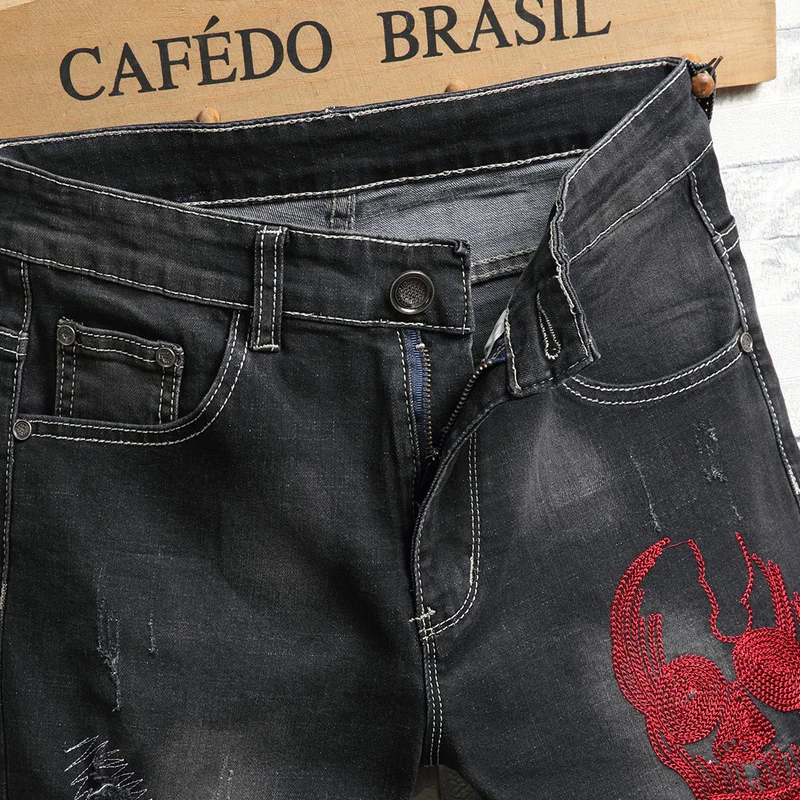 Новая летняя коллекция Для Мужчин's Джинсовая шорты с вышивкой отверстие череп