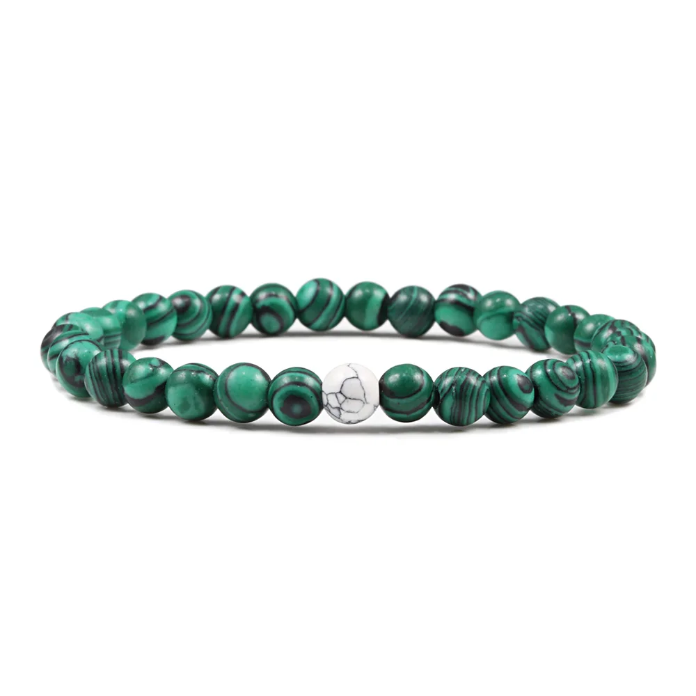 Malachite-Black Pine Пары расстояние бусины браслет Классические черные матовые зелёные малахитовые браслеты подходят для женщин и мужчин Йога эластичная прядь ювелирных изделий - Окраска металла: Malachite-Black Pine