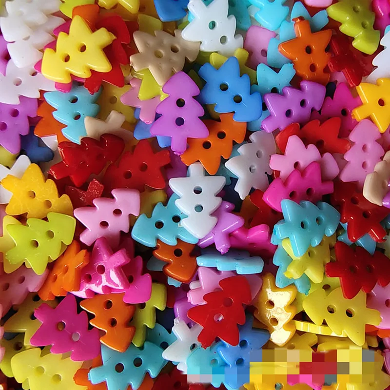 

100Pcs/Lot Mixed Color Christmas Tree Plastic Buttons 2 Holes Sewing Buttons Backhole Scrapbooking Sewing DIY Craft 18mm*21mm