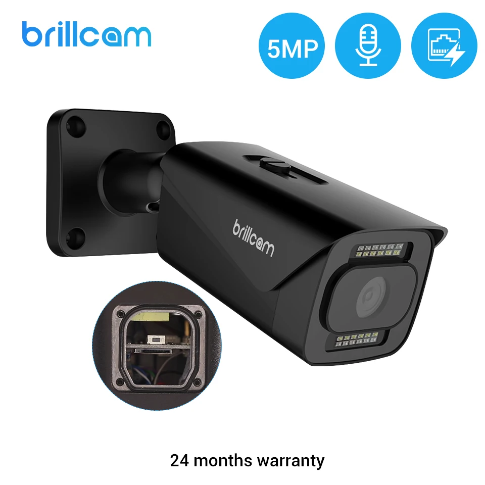 

Brillcam 5MP IP Camera Outdoor Night Vision Dual Light Source Surveillance Video Recorder SD Slot Smart IP Cameras POE