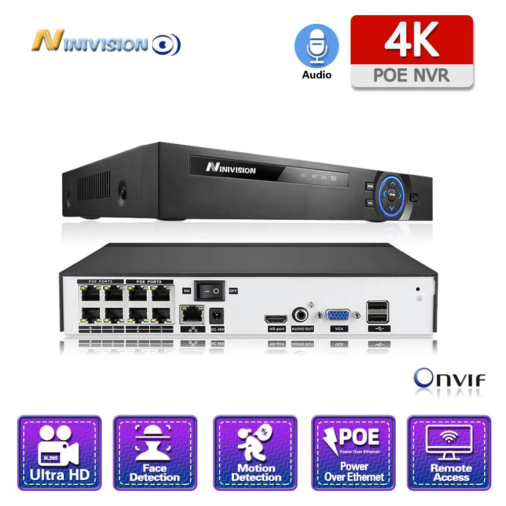 Сетевой видеорегистратор H.265 8 каналов * 4K 4 канала сетевой PoE для HD IP камеры 5 Мп/1080P