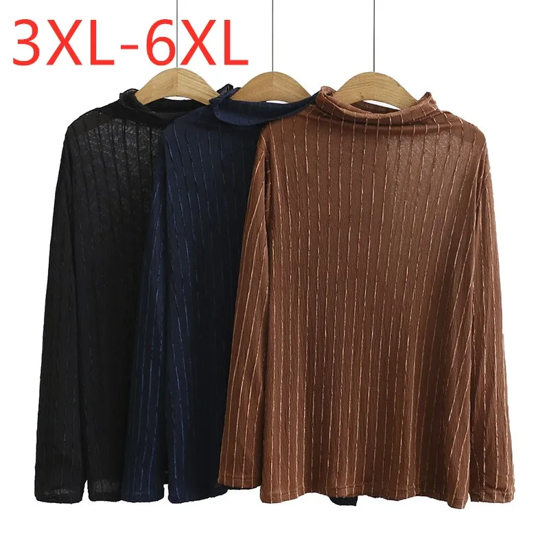 

New ladies autumn winter plus size basic tops for women large loose long sleeve cotton thin turtleneck T-shirt 3XL 4XL 5XL 6XL