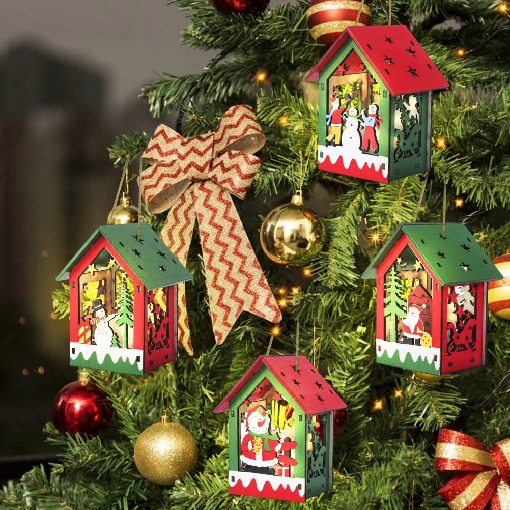 2021 новогодний светодиодный светильник деревянный дом рождественская елка