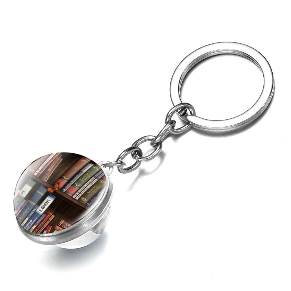 Двусторонний брелок для ключей с изображением библиотеки подарок в винтажном