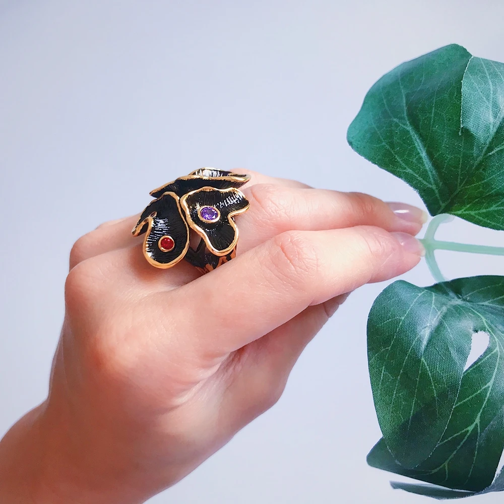 DC1989 Special New Colors Rings For Women Flower Engagement Ring Gold& Black Plated Environmental Friendly Material Lead Free