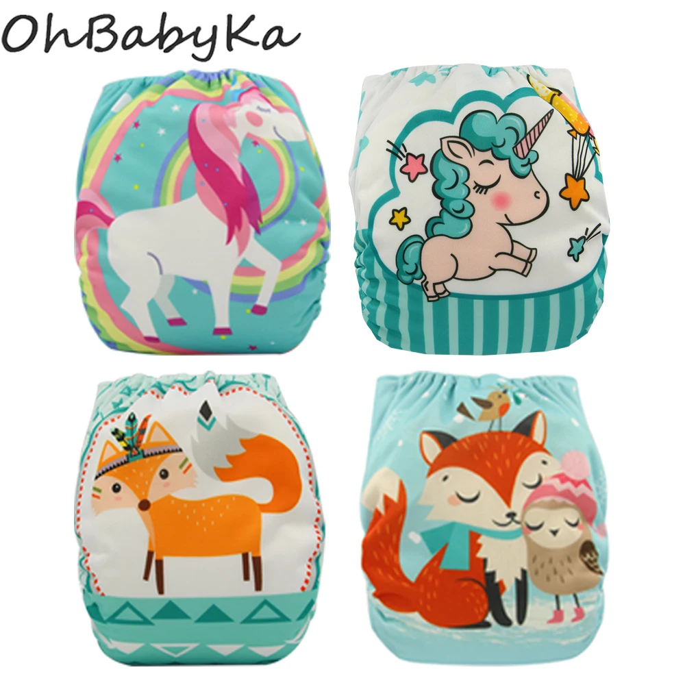 4 шт./компл. водонепроницаемые Многоразовые Детские Подгузники Ohbabyka с