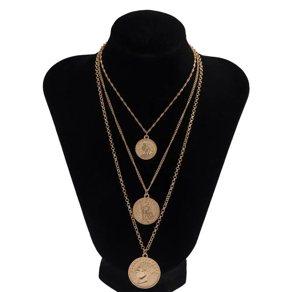 

Layered Coin Pedant Necklace for Women Chains Men Necklace Statement Hip Hop Choker Necklace Jewelry Gold Color Gothic Chains