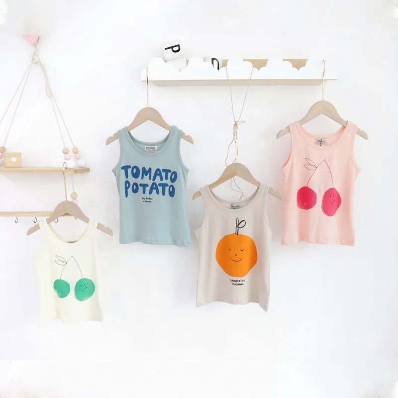 2019 BC/Брендовая детская летняя Жилетка Топы с оранжевым принтом вишни хлопковая