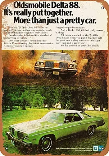 Señal de lata divertida Vintage de Metal, 12x16 pulgadas, 1974, Oldsmobile Delta...