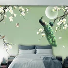 Настенные обои в китайском стиле, ручная роспись, магнолия, зеленый павлин, цветы, птицы, фотообои для гостиной, телевизора, 3D Фреска