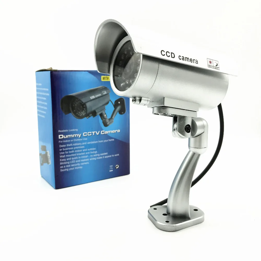 

ZILNK Waterproof Dummy Camera Bullet Flashing Red LED Outdoor Indoor Fake CCTV Security Simulation Camera Silver Free Shipping