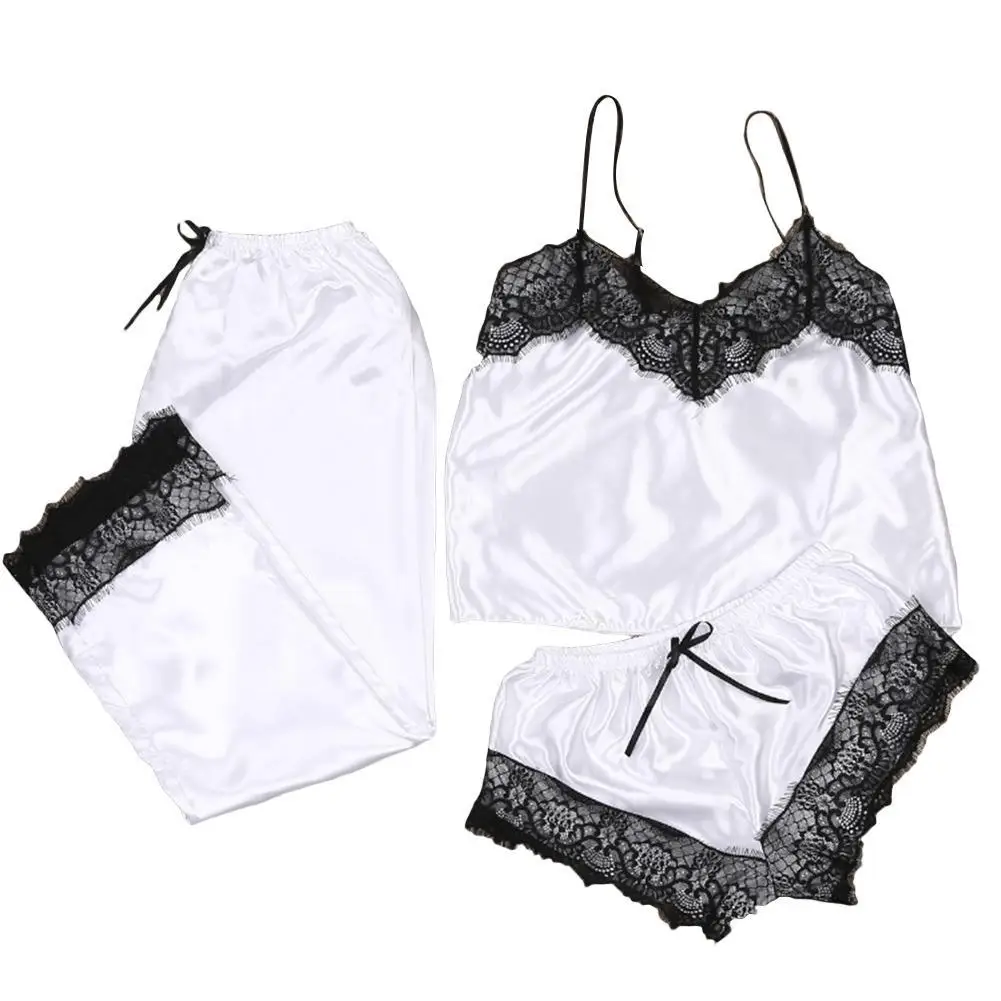 

Women's Lingeries Sleepwears Sexy Lace Patchwork Sleepwear Set Spaghetti Straps Camisole Shorts Pants Loose Sleeveless Nightgown
