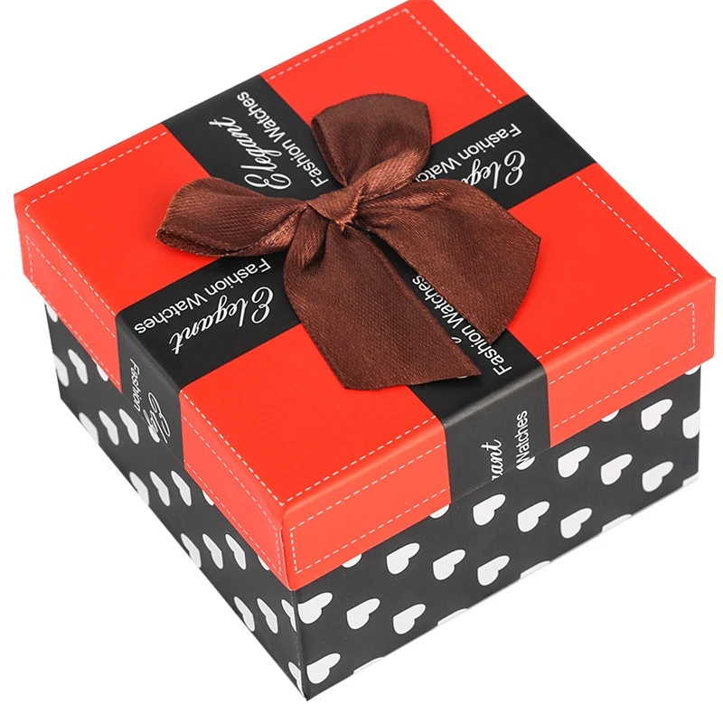 Квадратная коробка для хранения бумажных часов с бантом чехол Подарочная из