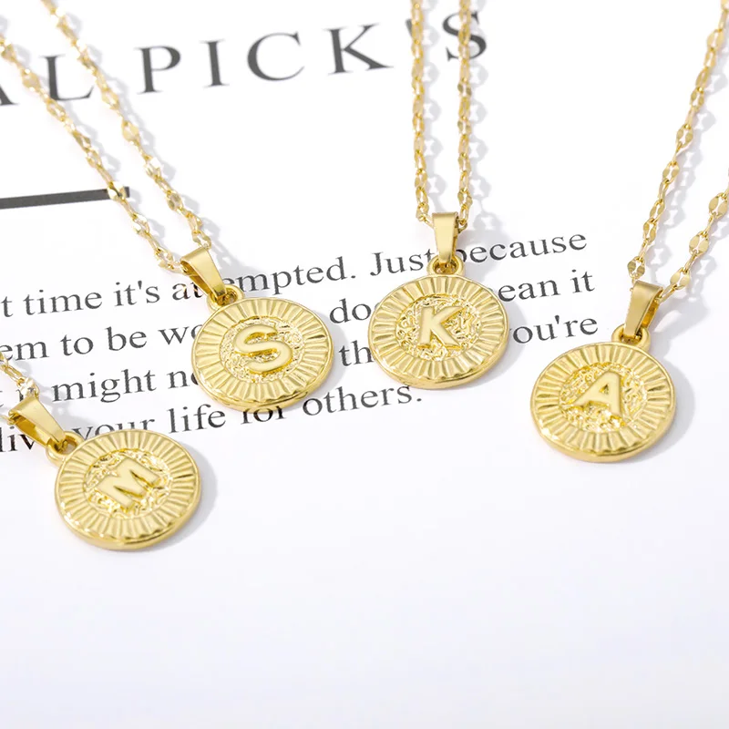 

Tiny Gold Color Round Coin Initial Letters Necklace For Women Lover Letter A M S K E Chain Female Pendant Necklace Jewelry BFF