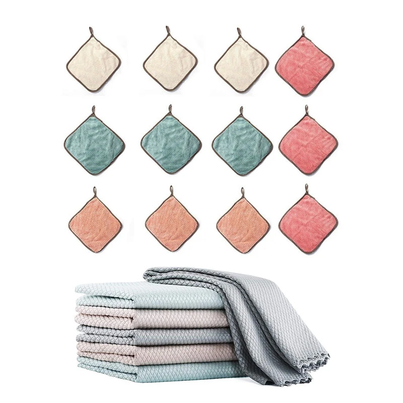 

6Pcs Wipe Waterless Mark Microfiber Cleaning Cloth With 12PCS Non-Lint-Free Rags Kitchen Absorbent Wipes Table Towels