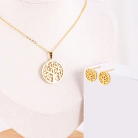 stainless steel earrings necklace jewelry set for women tree of life earrings female necklace trend jewelry party gift 2021