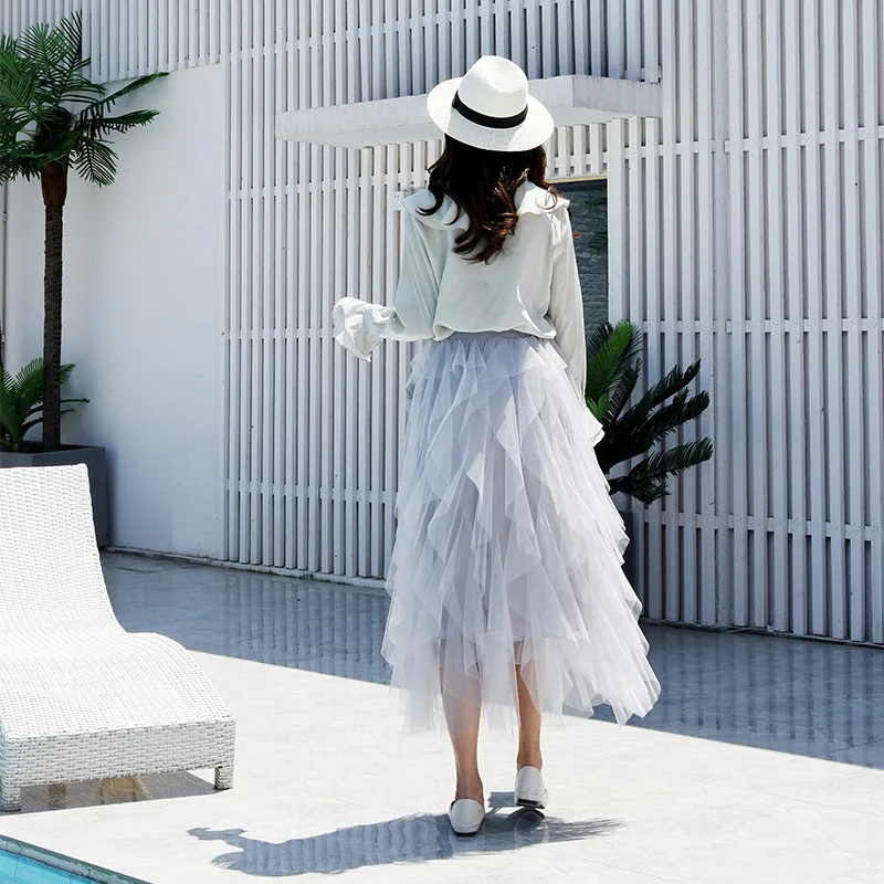 2019 Женская длинная юбка макси мягкая Тюлевая эластичный пояс юбки вечерние Бохо