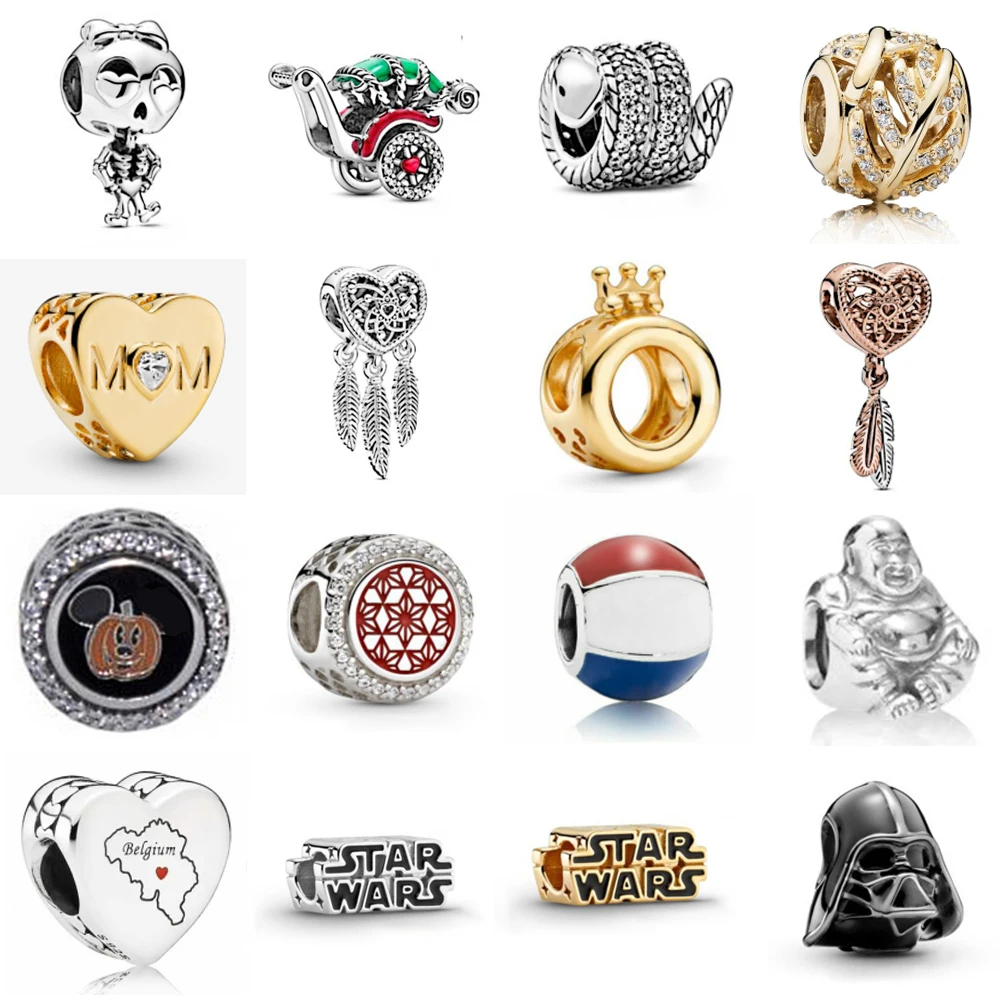 

NEW 2021 100% 925 Sterling Silverw Golden Love Crown Charm Pendant Fit DIY Original Bracelet Fshion Jewelry Gift