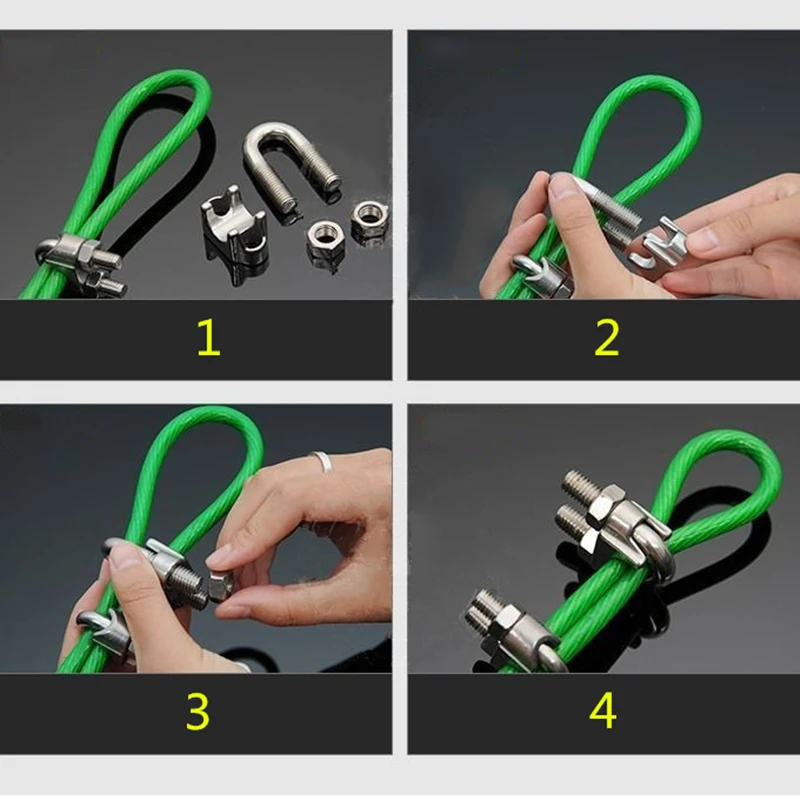 Clip de cuerda de alambre de acero inoxidable, 5 uds.