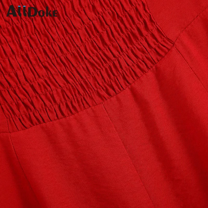 

ALLDOKE elegant button red maxi long dress women summer v neck lantern sleeve casual ladies sexy party A line dresses vestidos