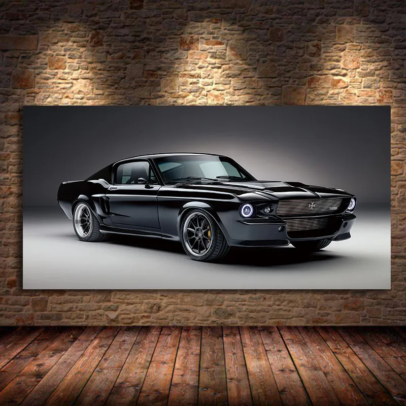 

1967 Classic Muscle Charge Cars Mustang Front View Fabric Poster Living Room Home Wall Decorative Canvas Art Print Unframed