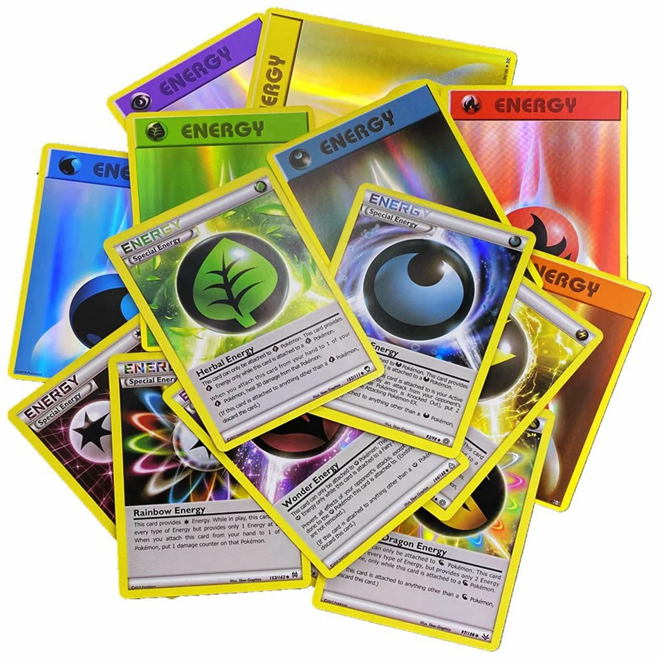 20 шт Покемон энергии блестящие карты коробка ролевая игра команды бирки Мега GX