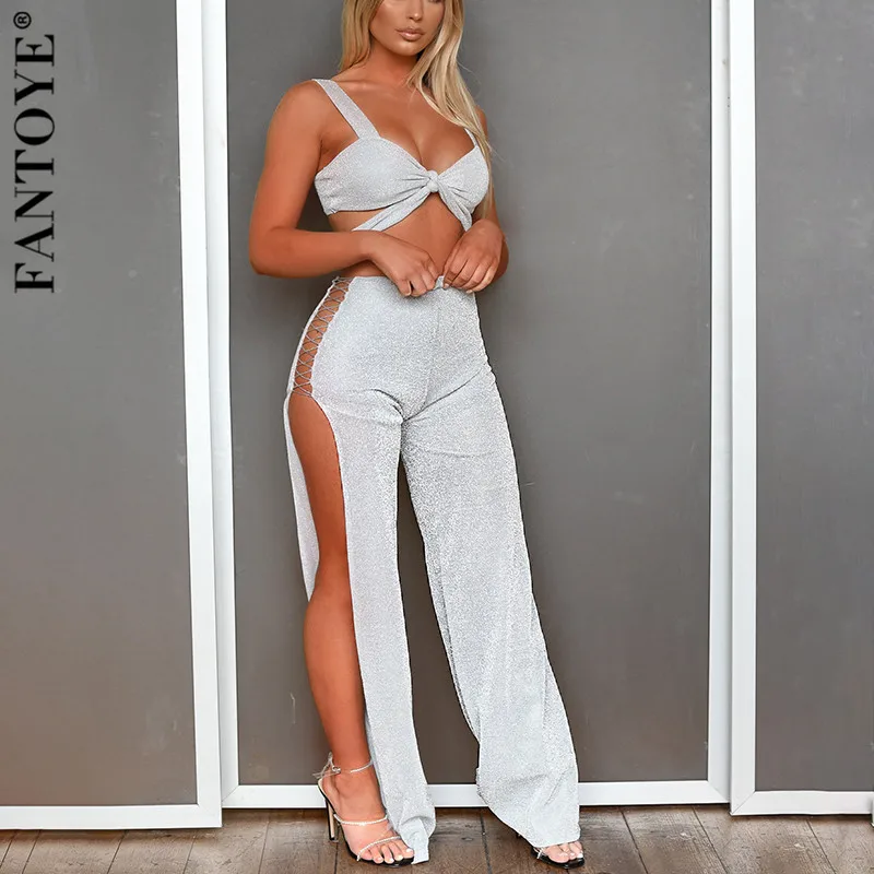 FANTOYE сексуальный блестящий комплект из двух предметов без бретелек женский