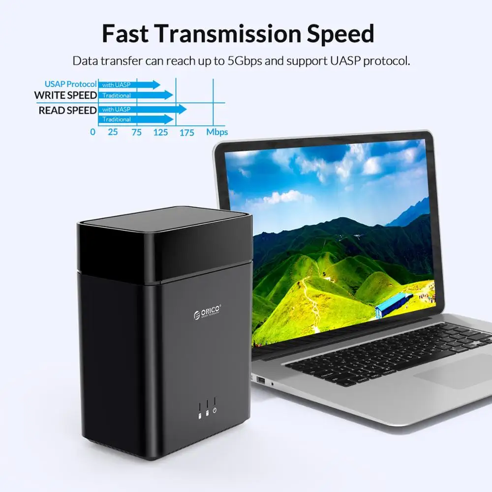 Корпус для жесткого диска ORICO DS Series 2 Bay 1/4 ''Type C магнитный USB3.1 Gen1 5 Гбит/с чехол с