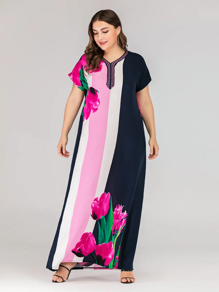 2019 размера плюс женское платье в стиле бохо с этническим растительным принтом