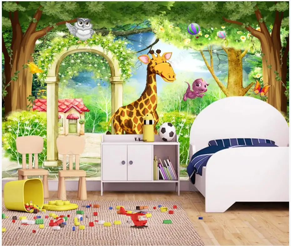 

Custom photo wallpaper for walls 3 d murals Beautiful Fantasy Cartoon Children's Room Fantasy Forest Woods Animal Mural decor