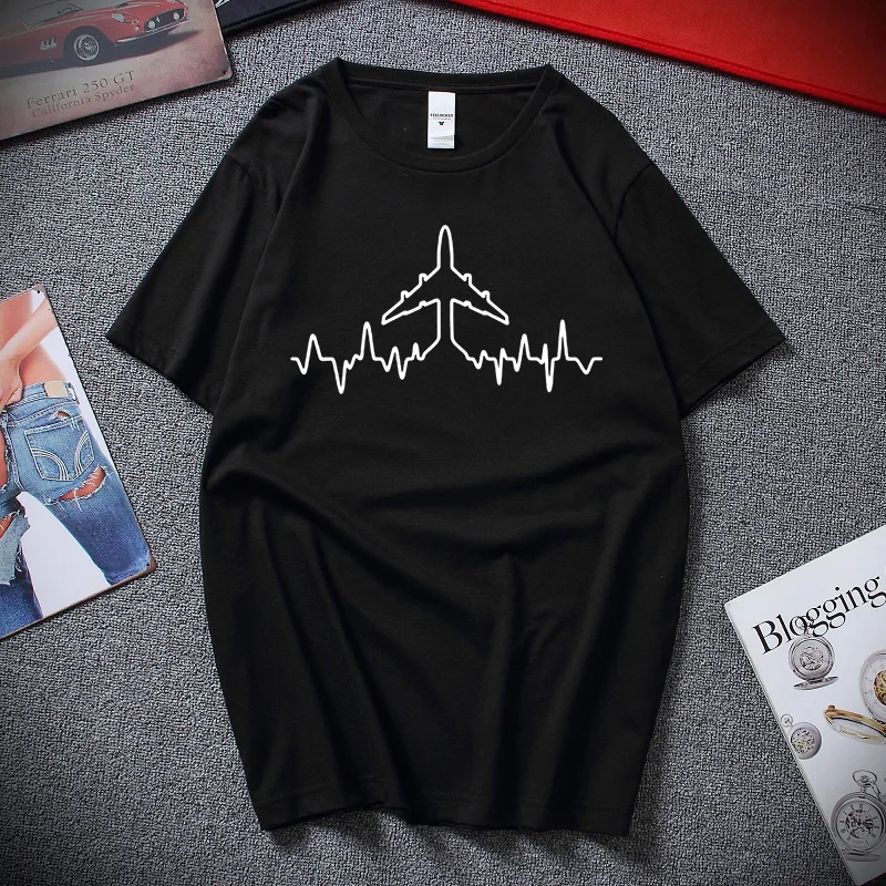 

Plane T shirt Aviation Tank Cardiogram Space Enthusiasts Tee shirt Top Fashion Camiseta masculina Cotton Short sleeve T-shirt