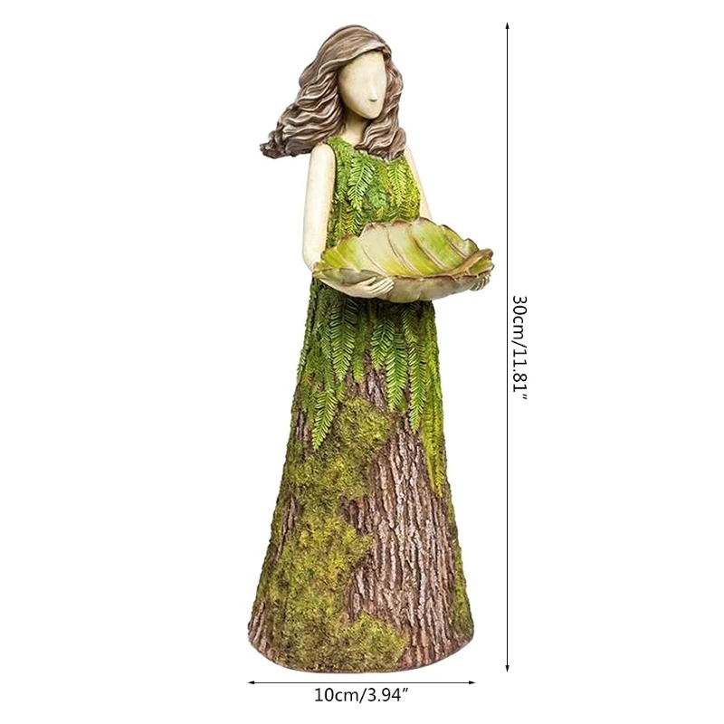 

Elegant Leaves Girl Statue Bird Feeder Resin Ornament Outdoor Garden Statue