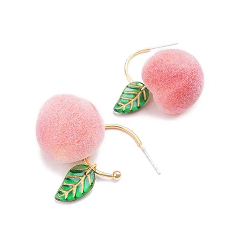 

2020 New S925 Cute Peach Tessel Drop Earrings Sweet Acrylic Jewelry Fashion Korean Pink Peach Hoop Earrings Women Girls Party