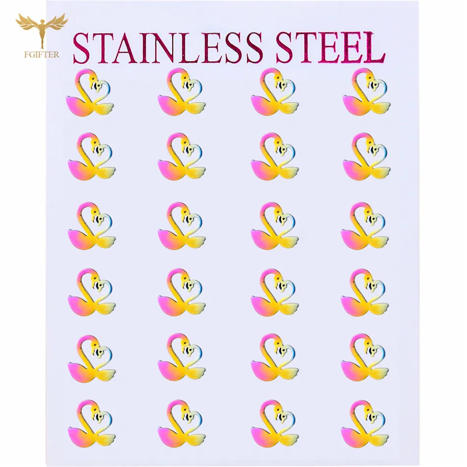 

Romantic Lovers Earrings Double Swan Women's Men's Ear Stud Christmas Gift Fashion Stainless Steel Jewelry Cheap Wholesale