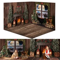 merry christmas background photography rustic wood fireplace winter photo background green wood door background for photo studio