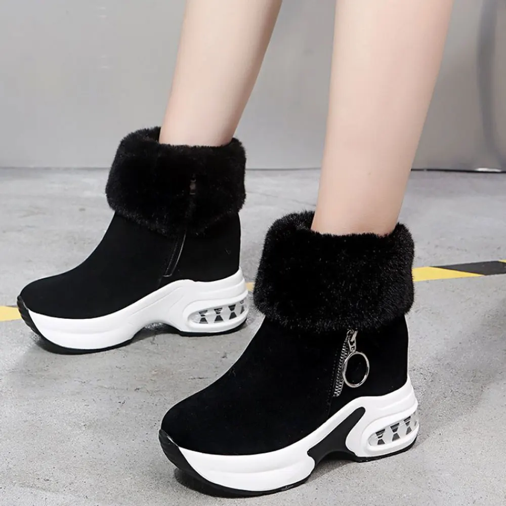 

Snow Boots Women Shoes Warm 2020 Black Gray Wedges Boots High Heels Cotton Boots Plus Velvet Zipper Ankle Boot Winter 35-40