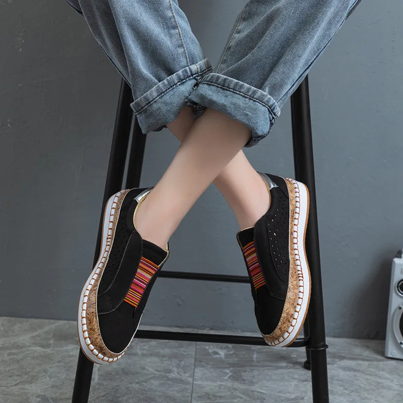 Женские кроссовки на вулканизированной подошве KAMUCC черные повседневные дышащие