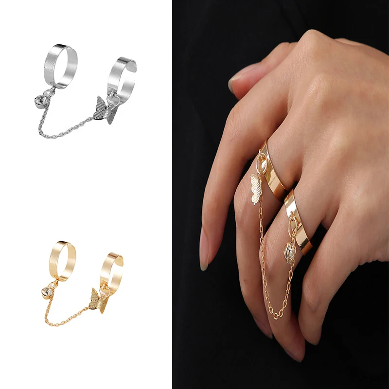 

Punk Opening Adjustable Rings for Women Jumpy Chain Butterfly Index Finger Ring Unique Casual Jewelry Teens Rings His And Hers