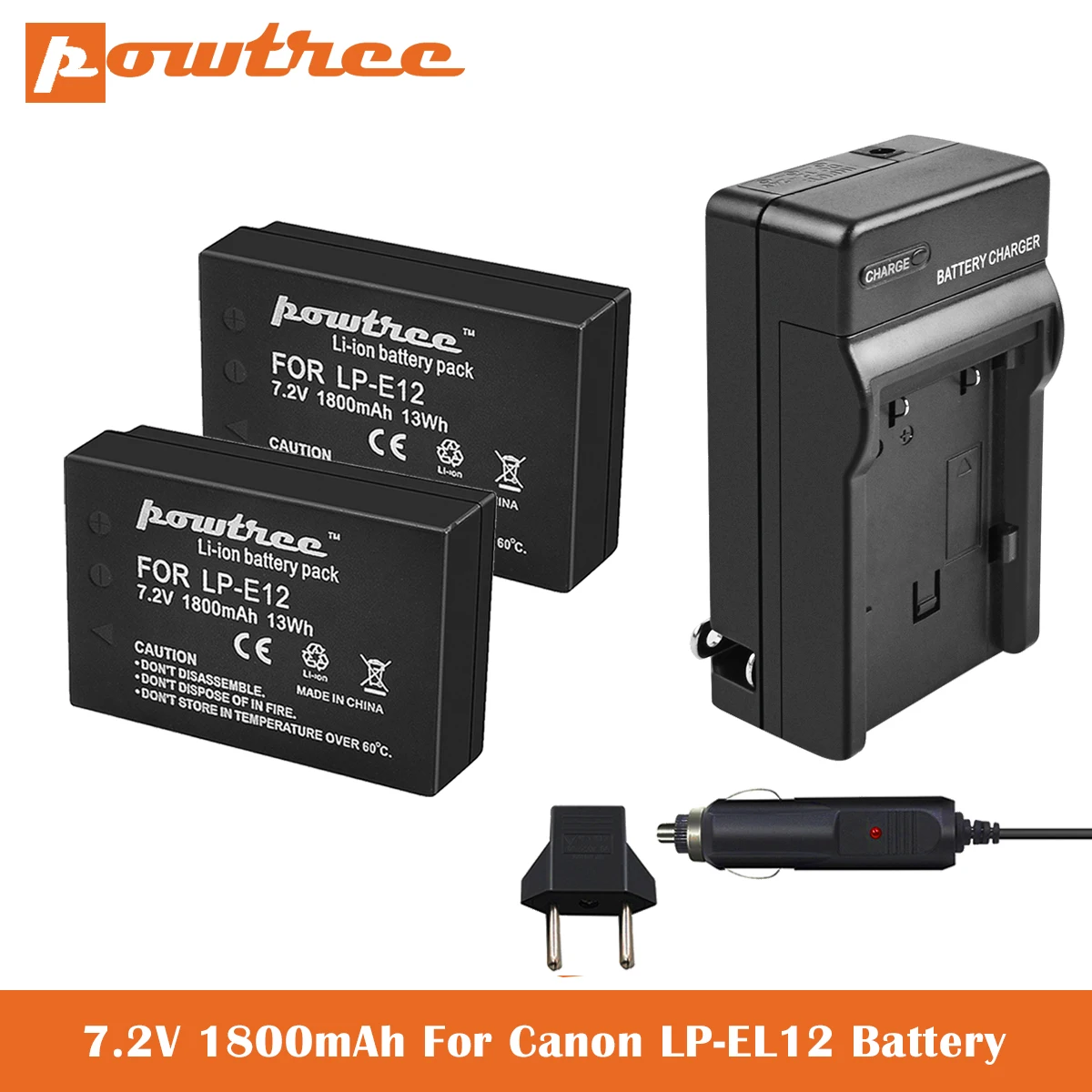 

LP-E12 Battery+Charger 7.2V 1800mAh for Canon SX70 HS EOS-M EOS M2 EOS M10 EOS M200 Rebel SL1 Mirrorless Digital Cameras L5