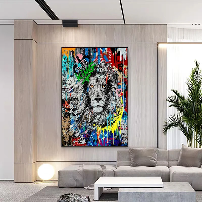 Граффити Животные лев Король постеры и фотообои искусство картины для гостиной