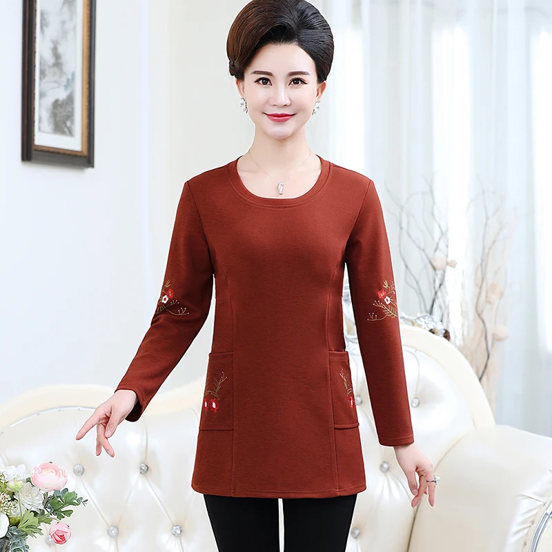 Футболка женская с длинным рукавом повседневный Топ среднего возраста цветочной