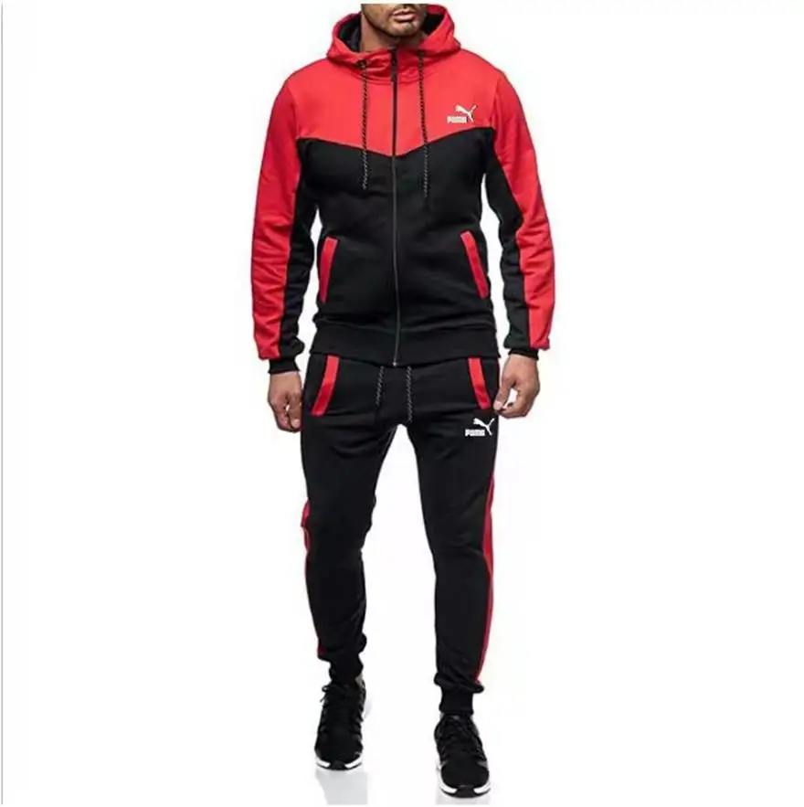 

2021 Amazon European and American foreign trade spring new men's hooded color matching custom LOGO casual sports men's suit
