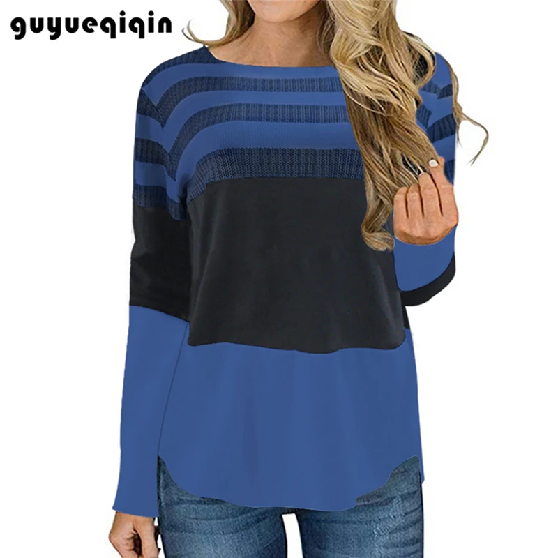 Женская модная полосатая рубашка с длинным рукавом цветная футболка осенняя